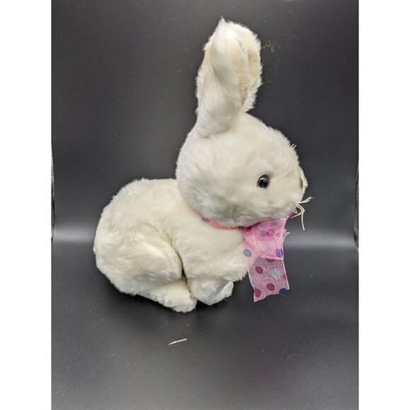 applause bunny rabbit plush sitting pink ribbon b bow 10"  soft white cream - Picture 6 of 10